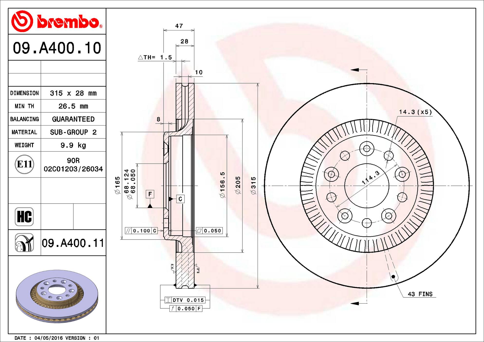 Ford Mercury Disc Brake Rotor - Front (315mm) 8G1Z1125A Brembo