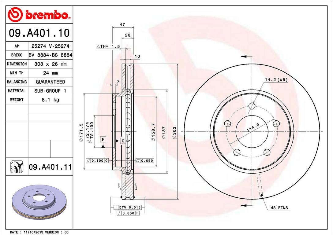 Ford Mazda Mercury Disc Brake Rotor - Front (303mm) EF913325X Brembo