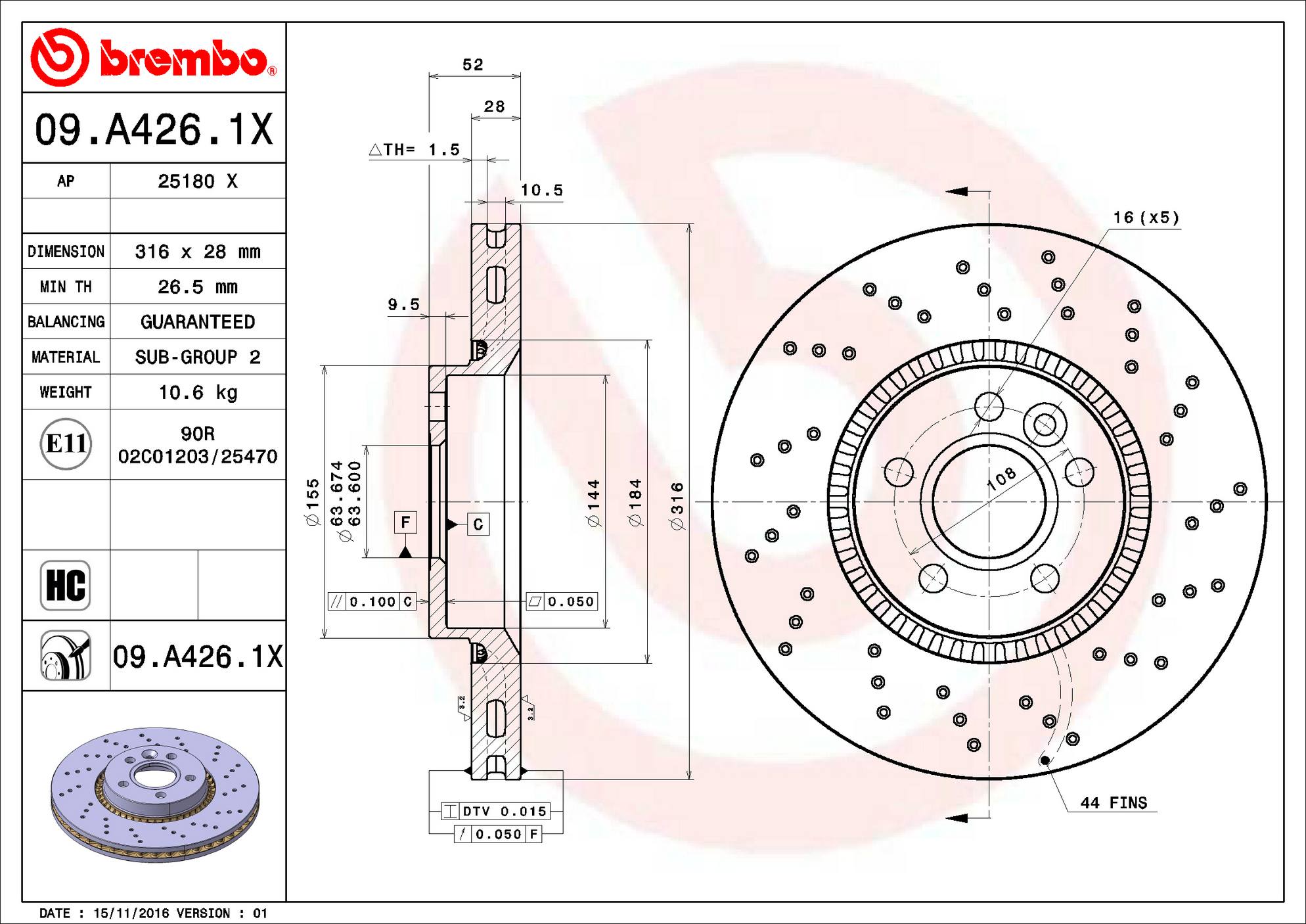 Volvo Disc Brake Pad and Rotor Kit - Front (316mm) (Ceramic) (Xtra) Brembo