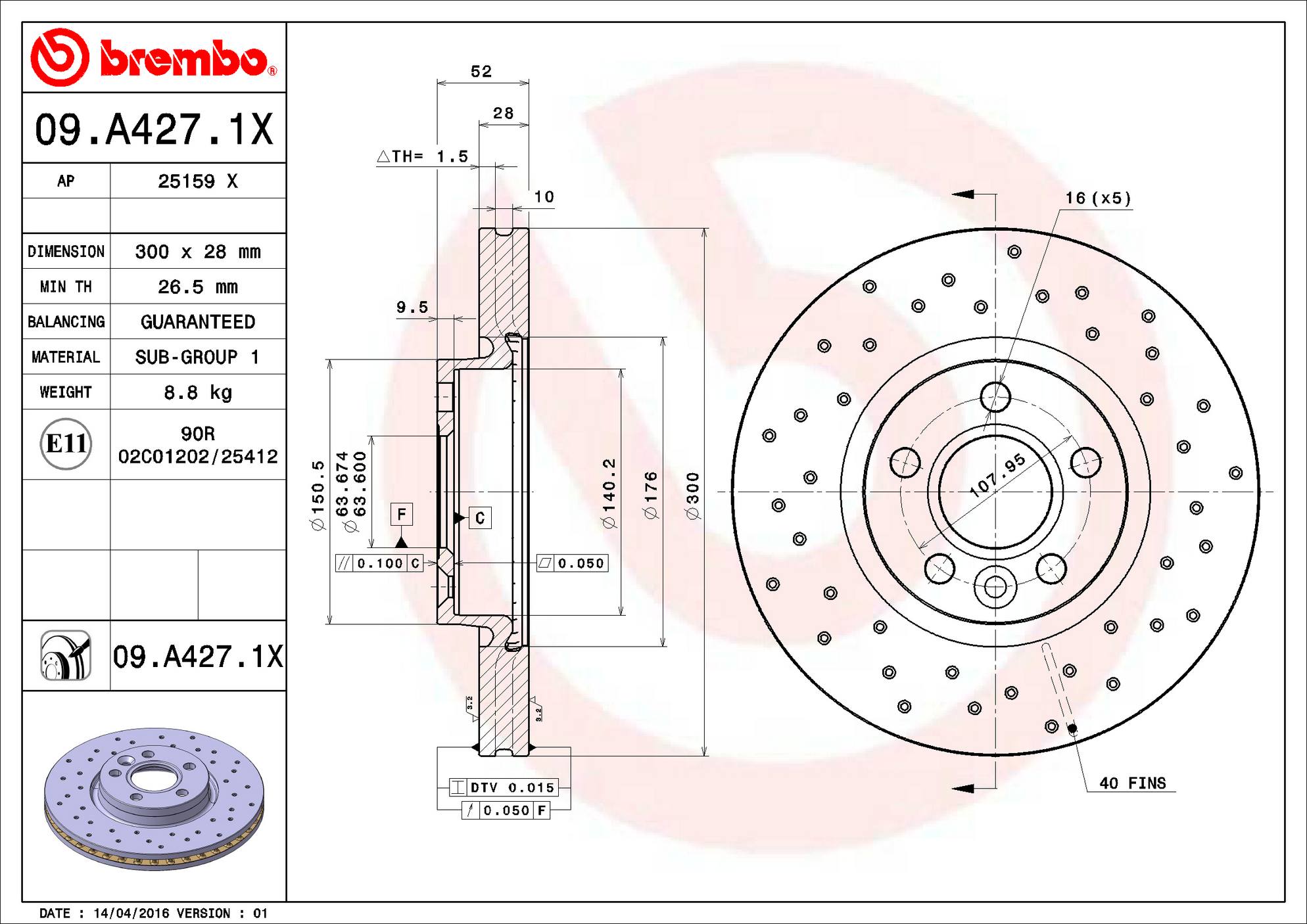 Land Rover Volvo Disc Brake Rotor - Front (300mm) 313413820 Brembo