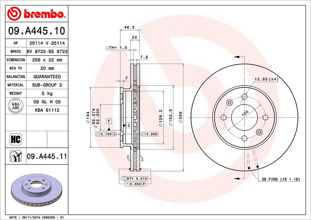 Kia Hyundai Disc Brake Rotor - Front (256mm) 517121G000 Brembo