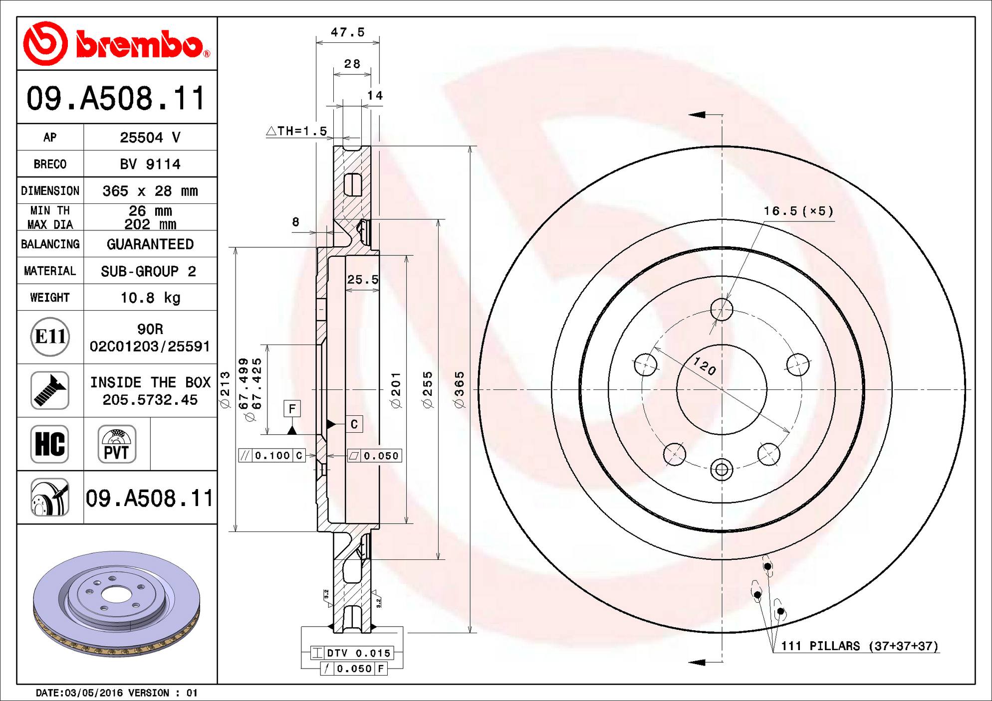 Cadillac Chevrolet Disc Brake Rotor - Rear (365mm) 92245929 Brembo