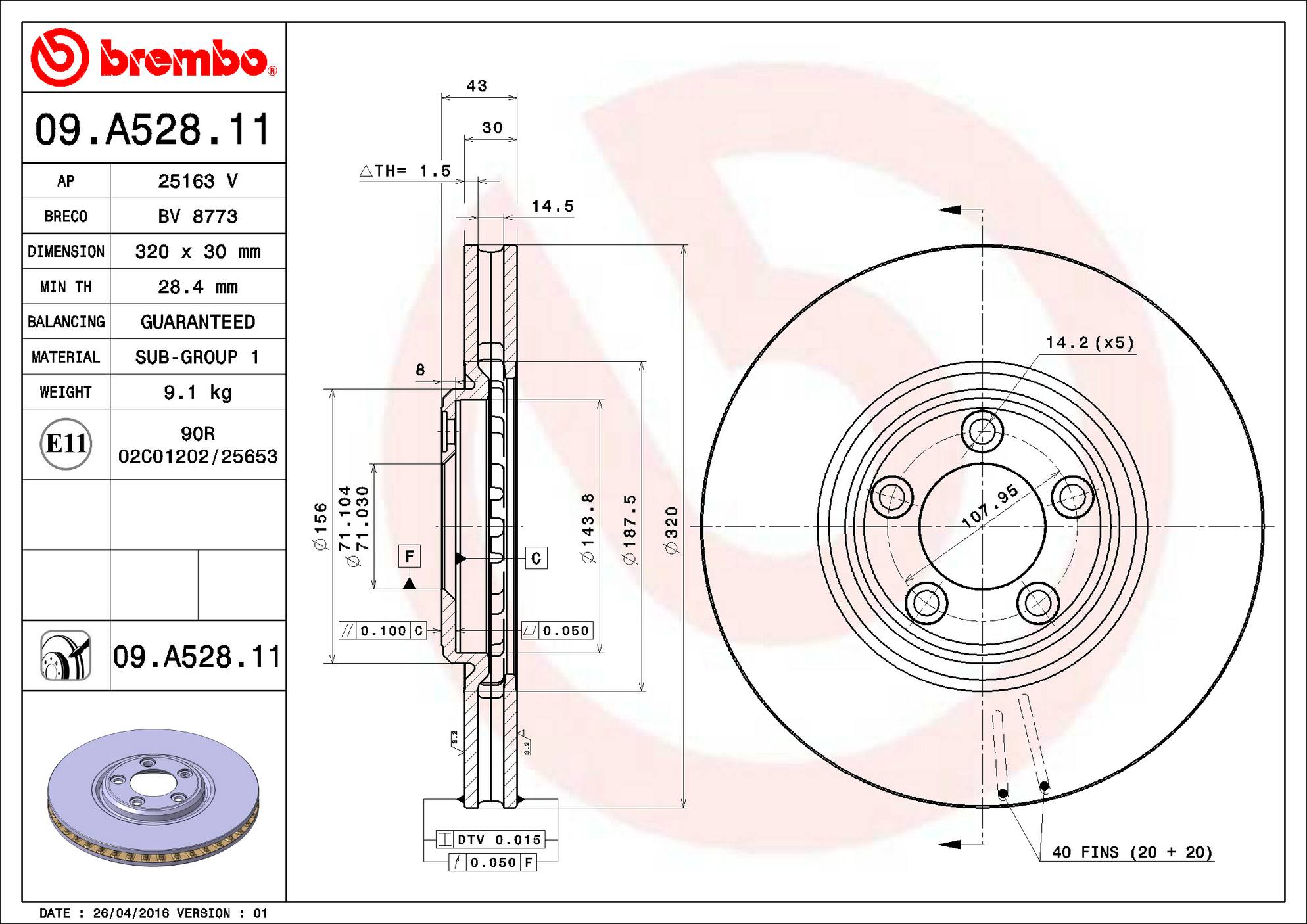 Jaguar Disc Brake Rotor - Front (320mm) C2C8354 Brembo