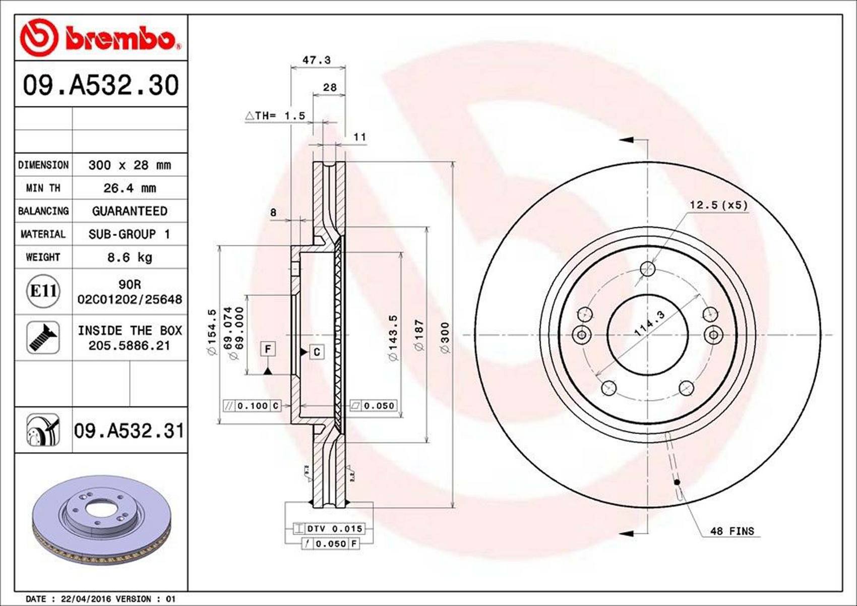 Kia Hyundai Disc Brake Rotor - Front (300mm) 517123Q000 Brembo