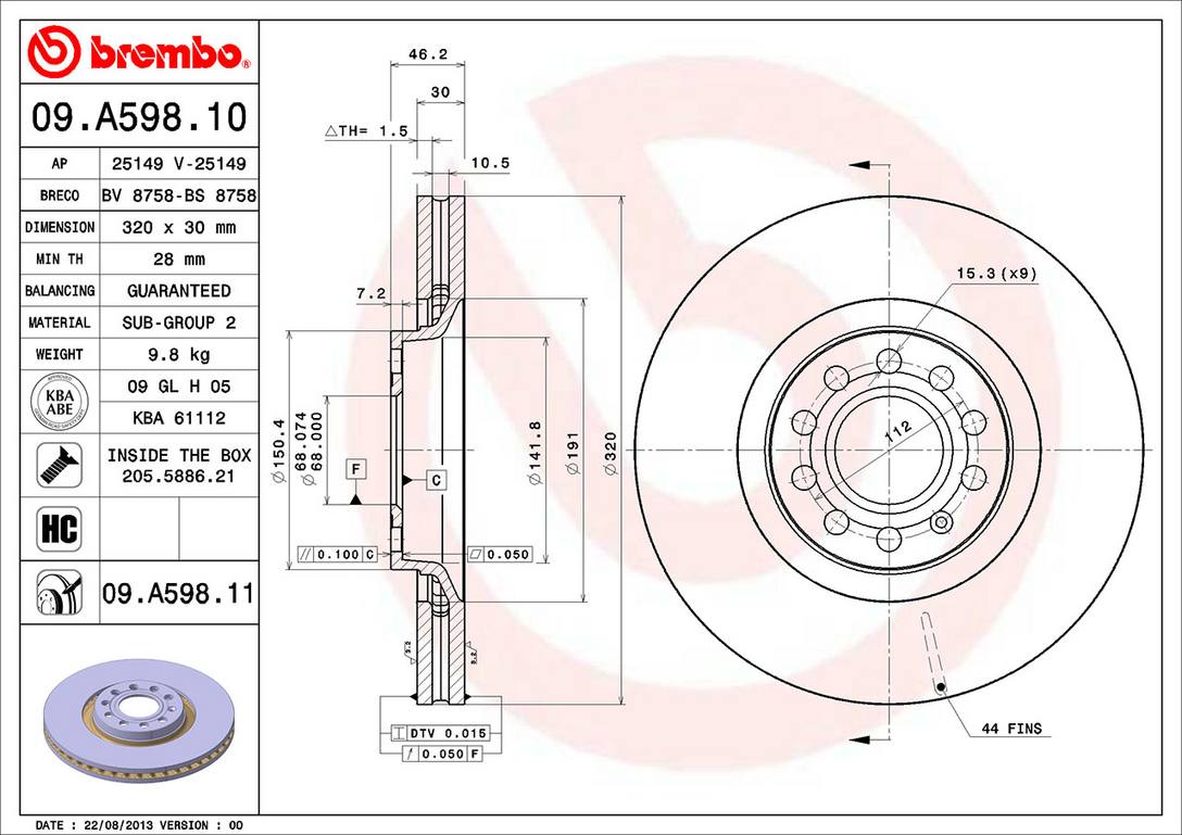 Audi Disc Brake Pad and Rotor Kit - Front (320mm) (Ceramic) Brembo