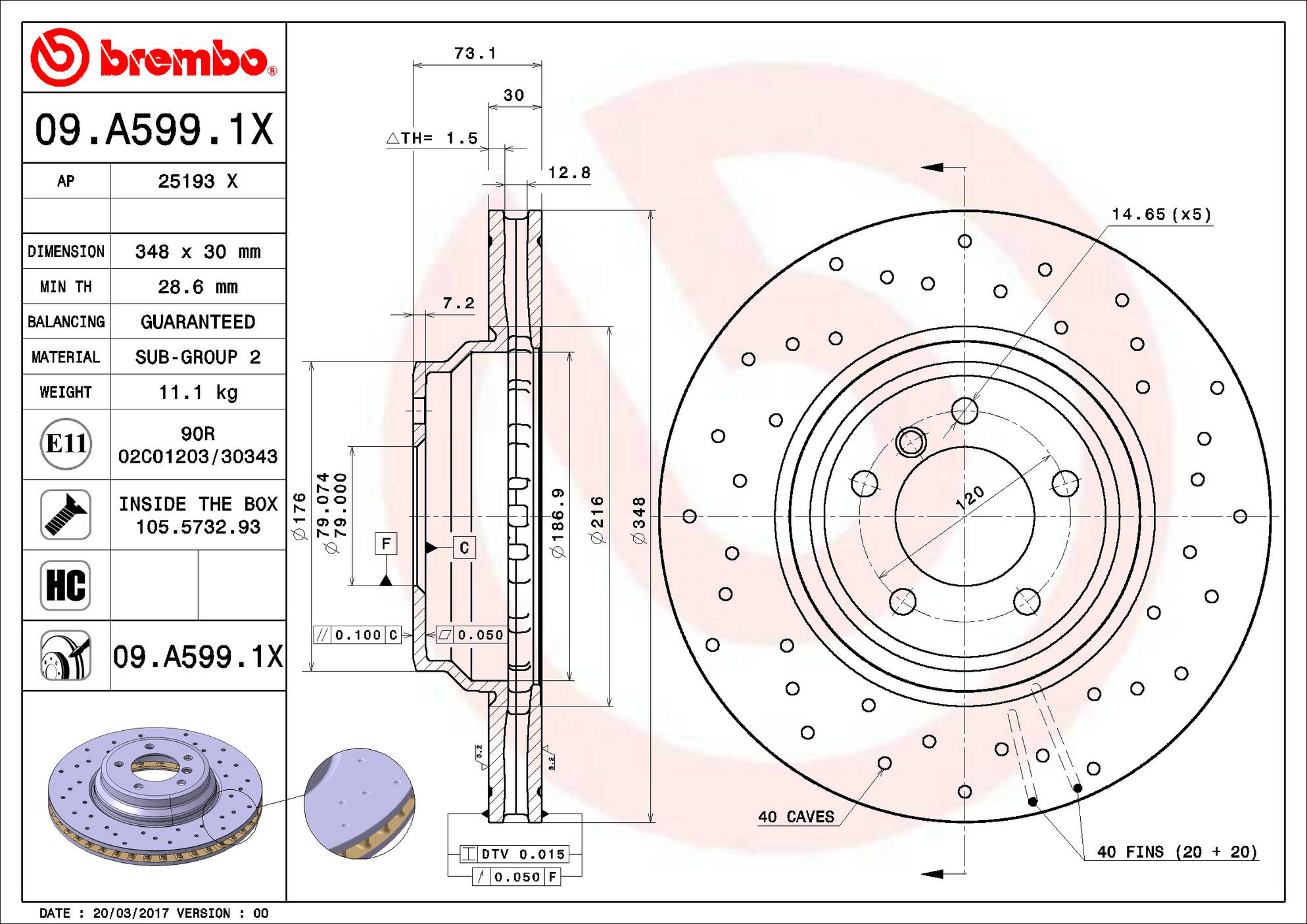 BMW Disc Brake Rotor - Front (348mm) 34116855000 Brembo