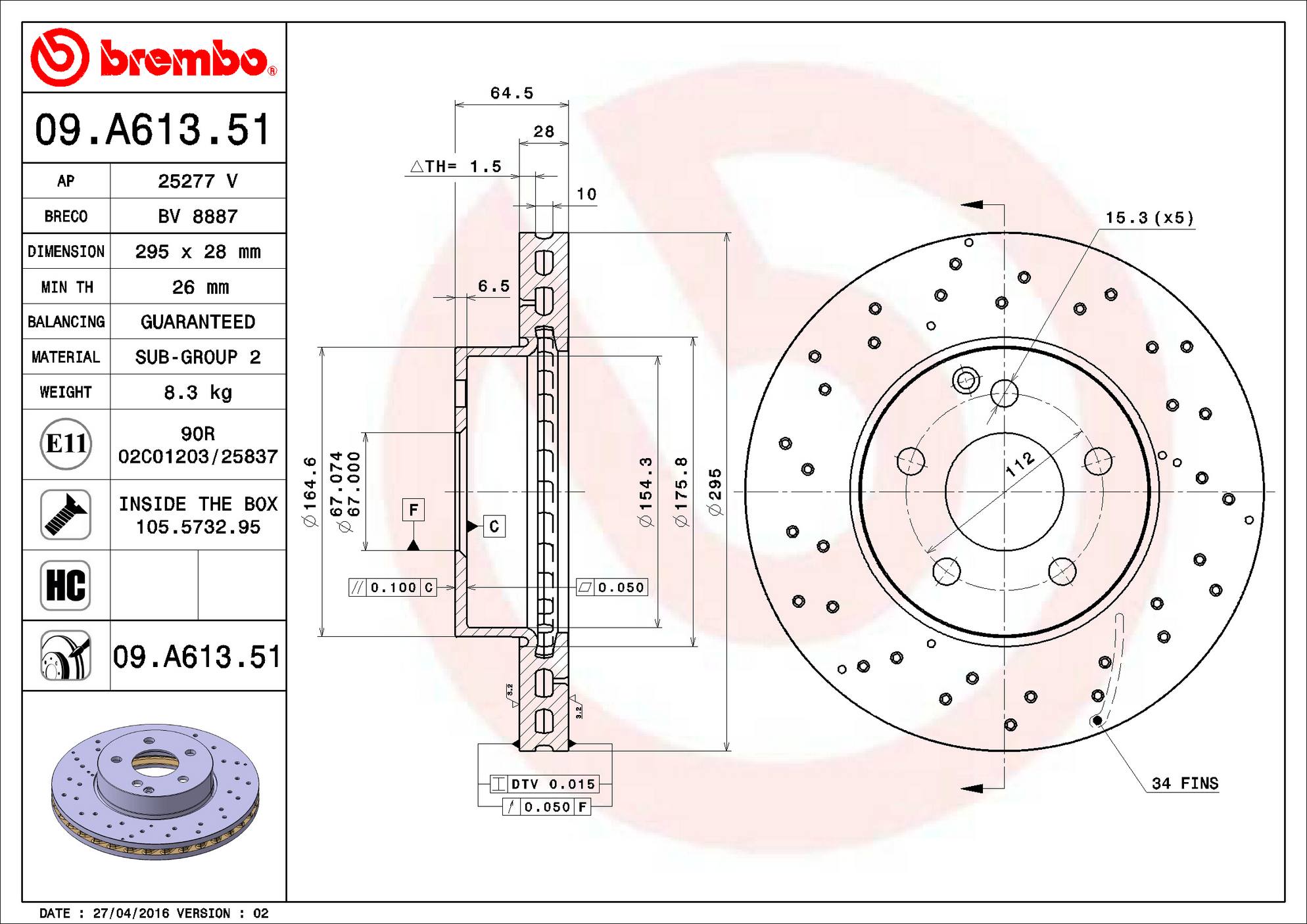 Mercedes Disc Brake Rotor - Front (295mm) 2044213612 Brembo