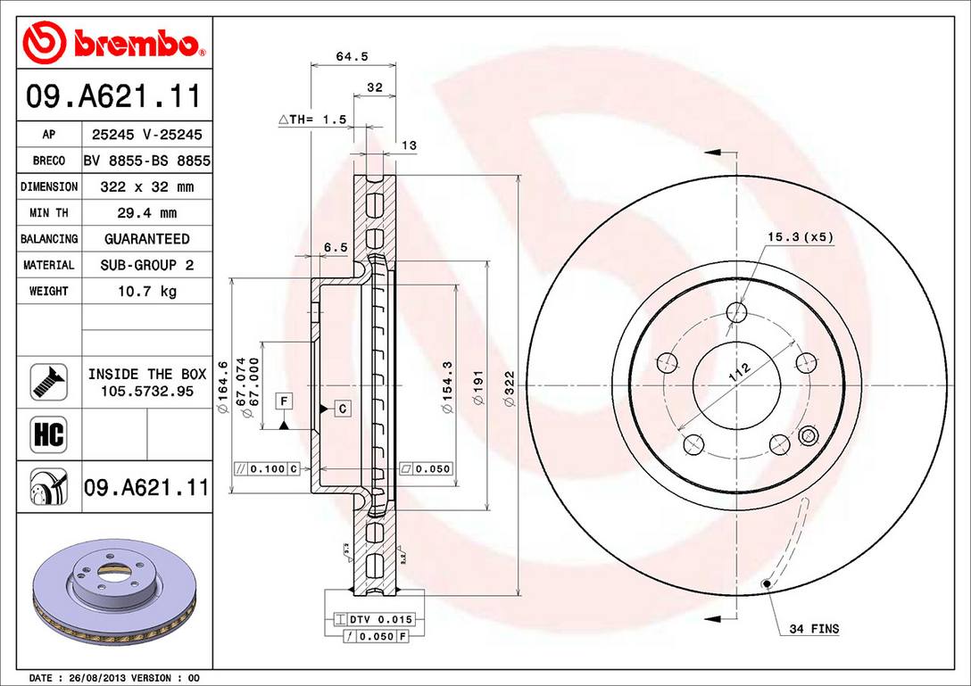 Mercedes Disc Brake Pad and Rotor Kit - Front (322mm) (Low-Met) Brembo