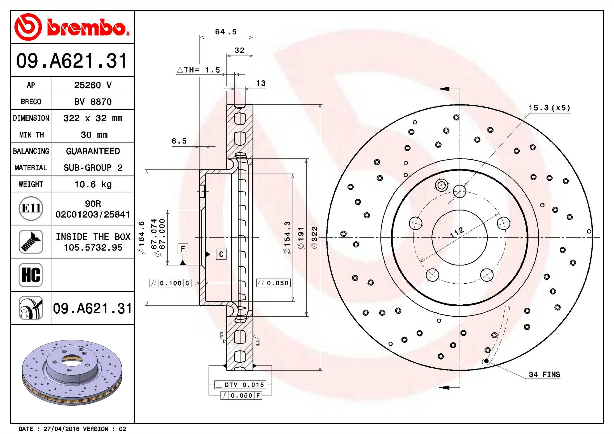 Mercedes Disc Brake Rotor - Front (322mm) 2044211012 Brembo