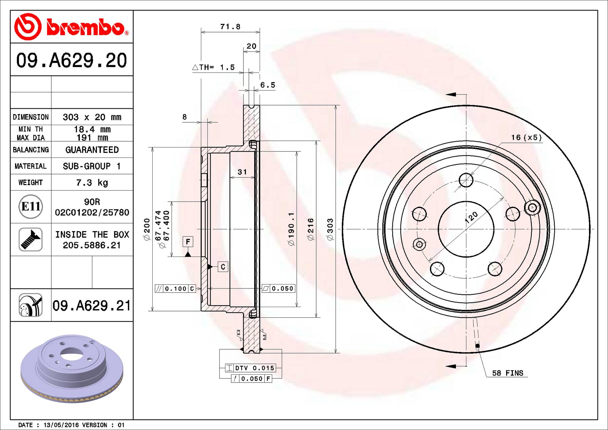 Chevrolet GMC Disc Brake Pad and Rotor Kit - Rear (303mm) (Ceramic) Brembo