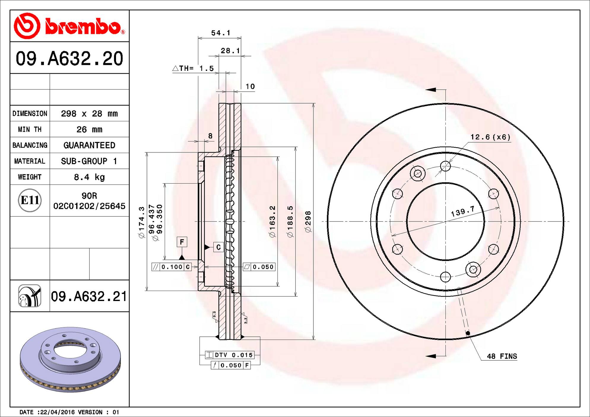 Hyundai Kia Disc Brake Rotor - Front (298mm) 517124D500 Brembo