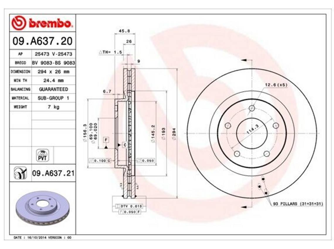 Mitsubishi Disc Brake Rotor - Front (294mm) 4615A178 Brembo