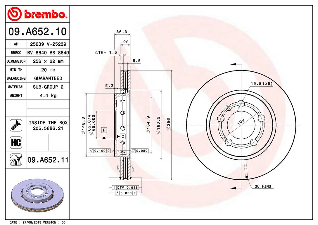 Audi Volkswagen Disc Brake Pad and Rotor Kit - Rear (256mm) (Low-Met) Brembo