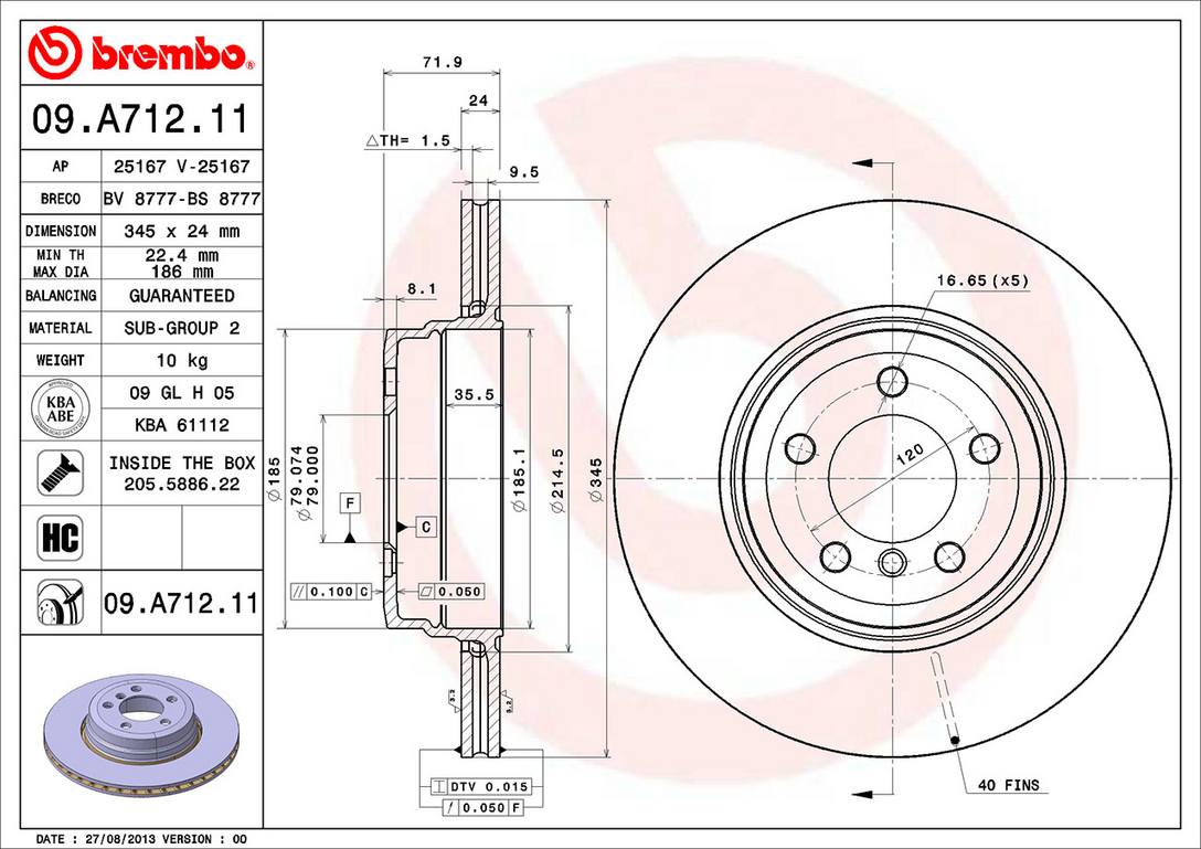 BMW Disc Brake Rotor - Rear (345mm) 34216864054 Brembo