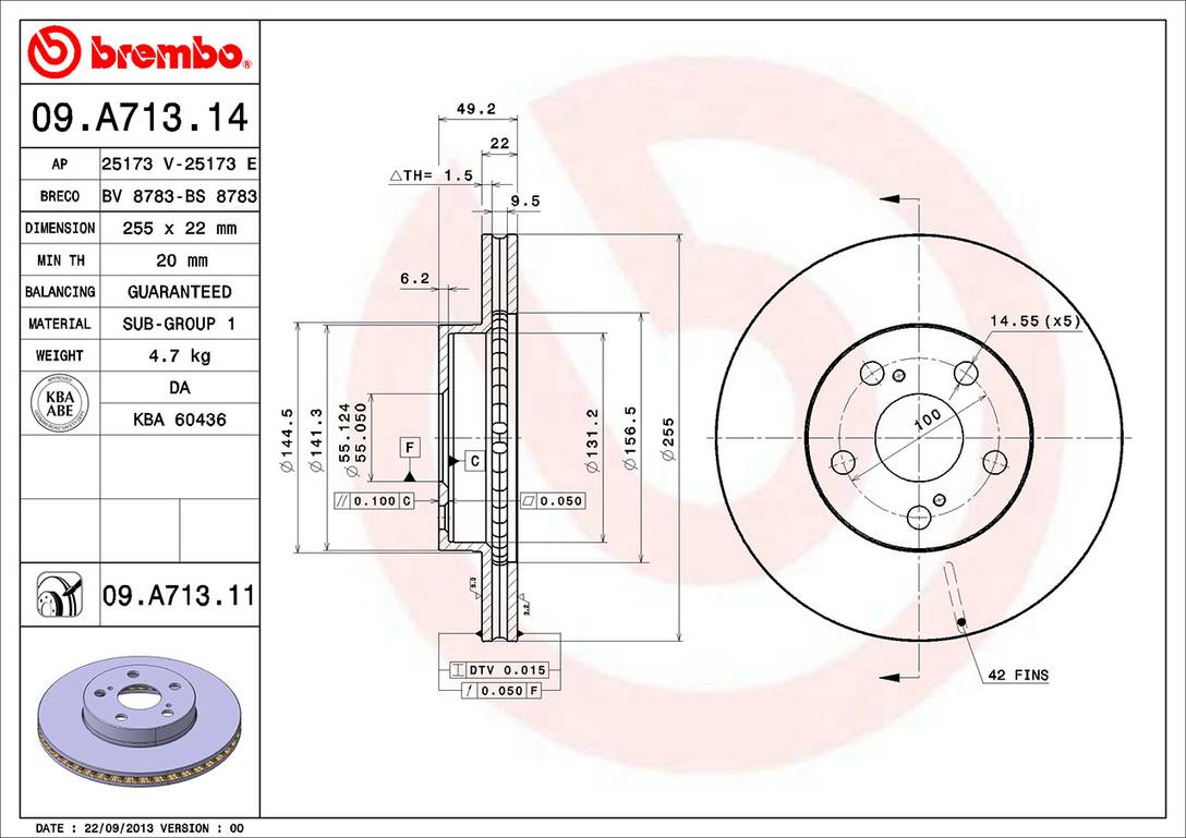 Toyota Disc Brake Rotor - Front (255mm) 4351247030 Brembo