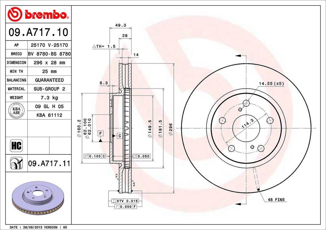 Lexus Disc Brake Rotor - Front (296mm) 4351230310 Brembo