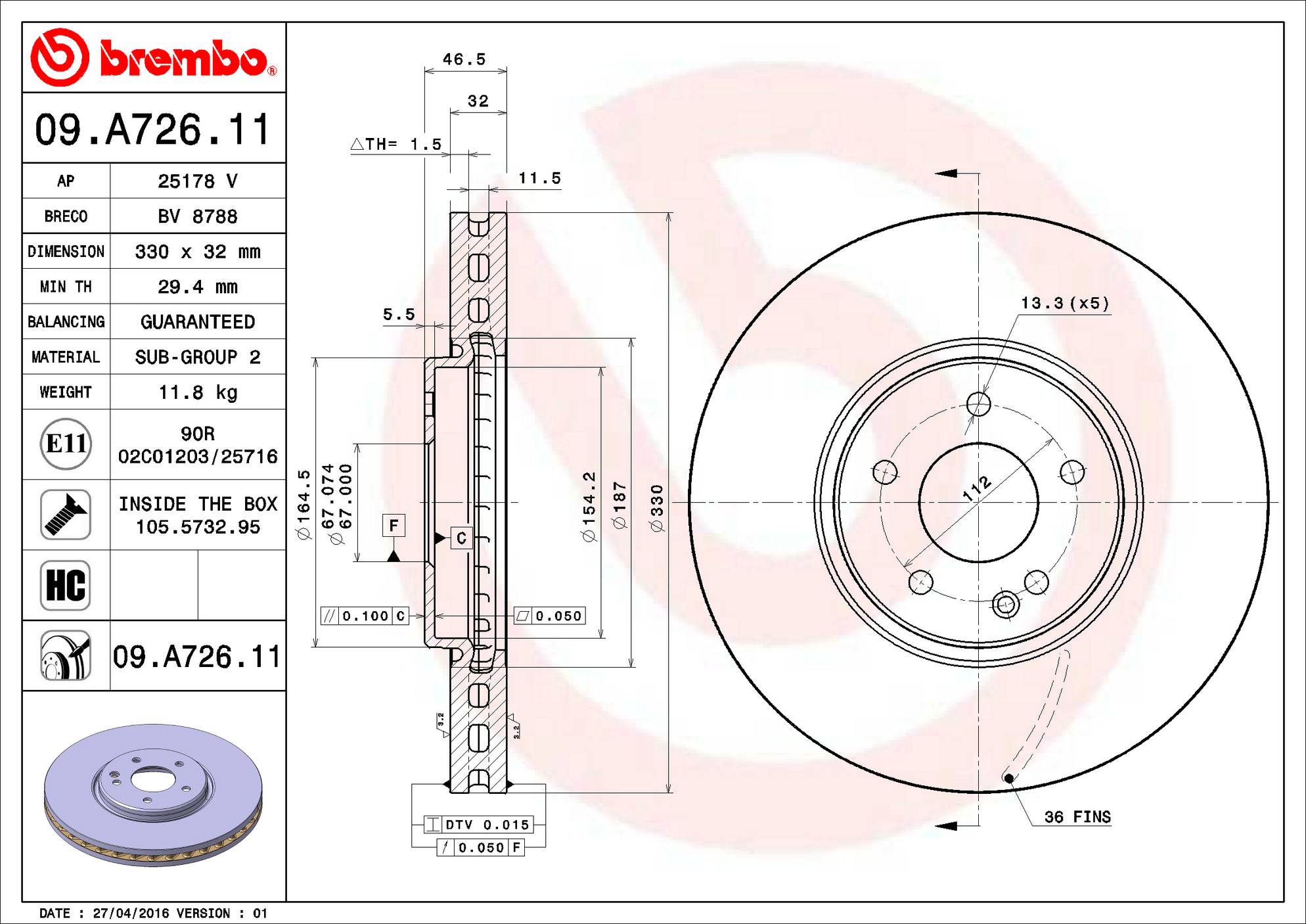 Mercedes Chrysler Disc Brake Pad and Rotor Kit - Front (330mm) (Ceramic) Brembo