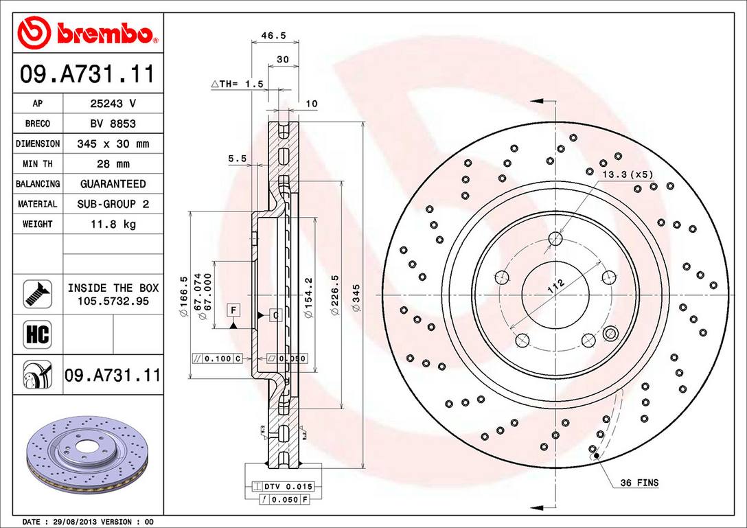 Mercedes Disc Brake Pad and Rotor Kit - Front (345mm) (Ceramic) Brembo