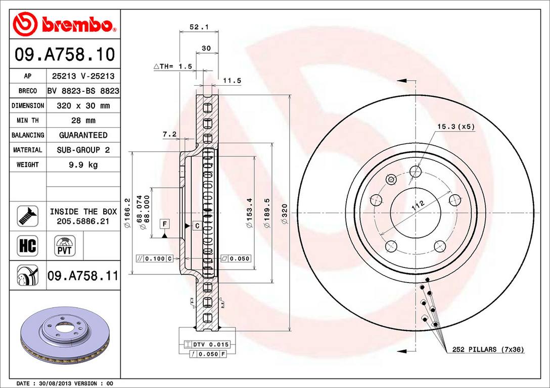 Audi Disc Brake Pad and Rotor Kit - Front (320mm) (Low-Met) Brembo