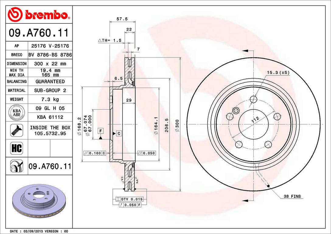 Mercedes Disc Brake Pad and Rotor Kit - Rear (300mm) (Low-Met) Brembo