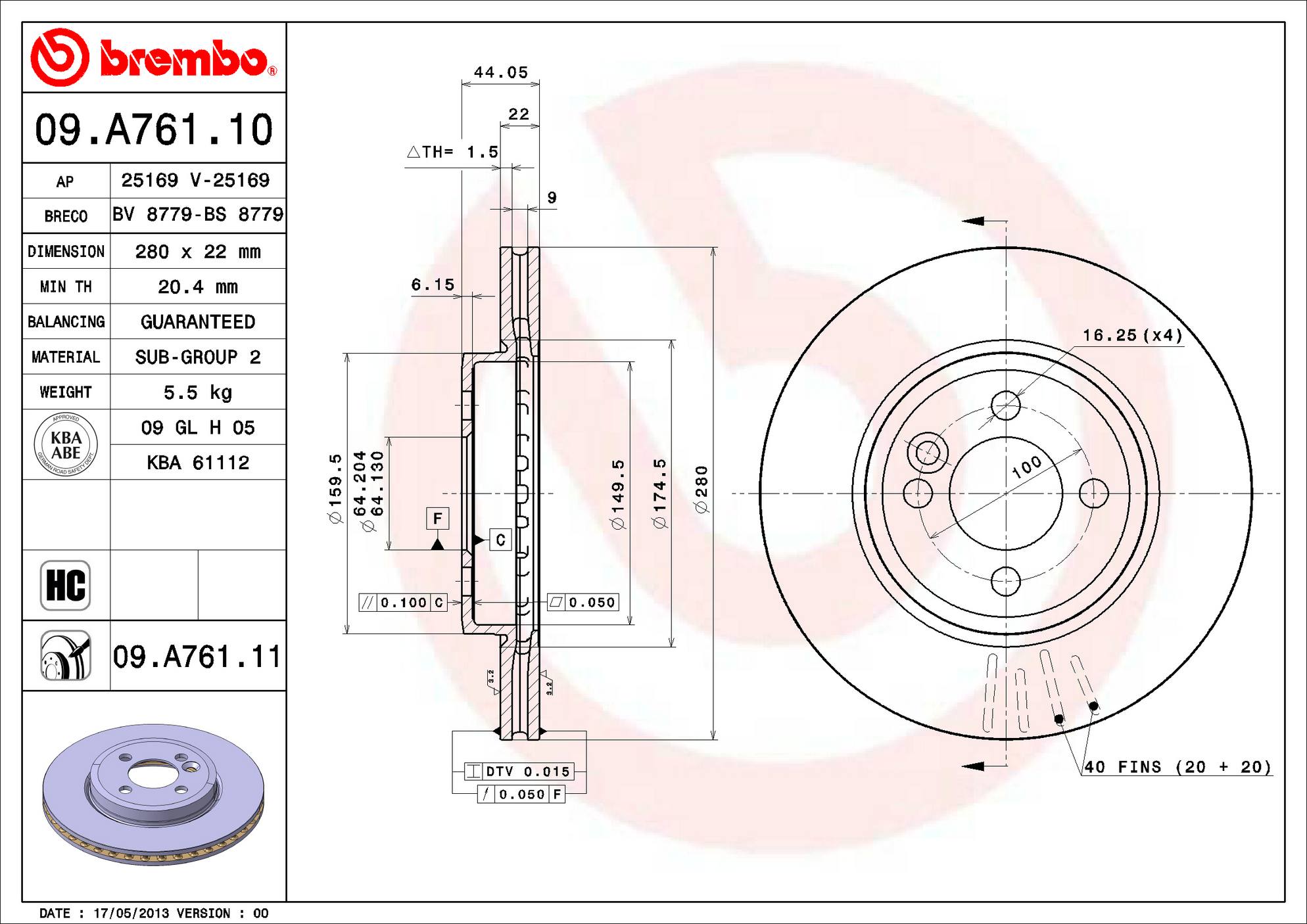 Mini Disc Brake Pad and Rotor Kit - Front (280mm) (Low-Met) Brembo
