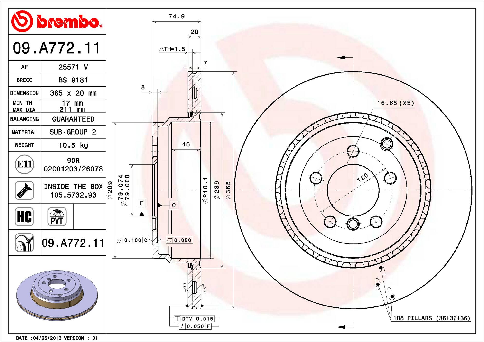 Land Rover Disc Brake Pad and Rotor Kit - Rear (365mm) (Low-Met) Brembo