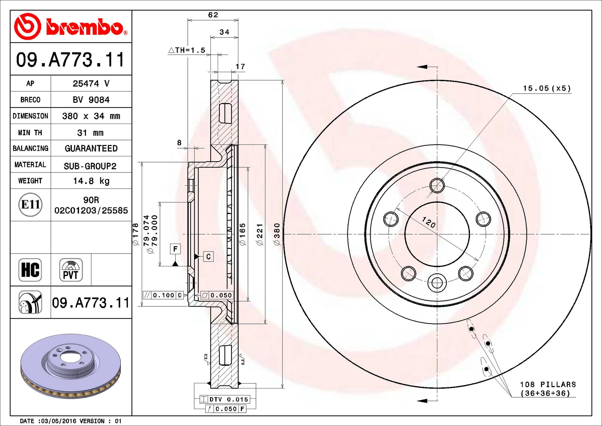 Land Rover Disc Brake Pad and Rotor Kit - Front (380mm) (Ceramic) Brembo