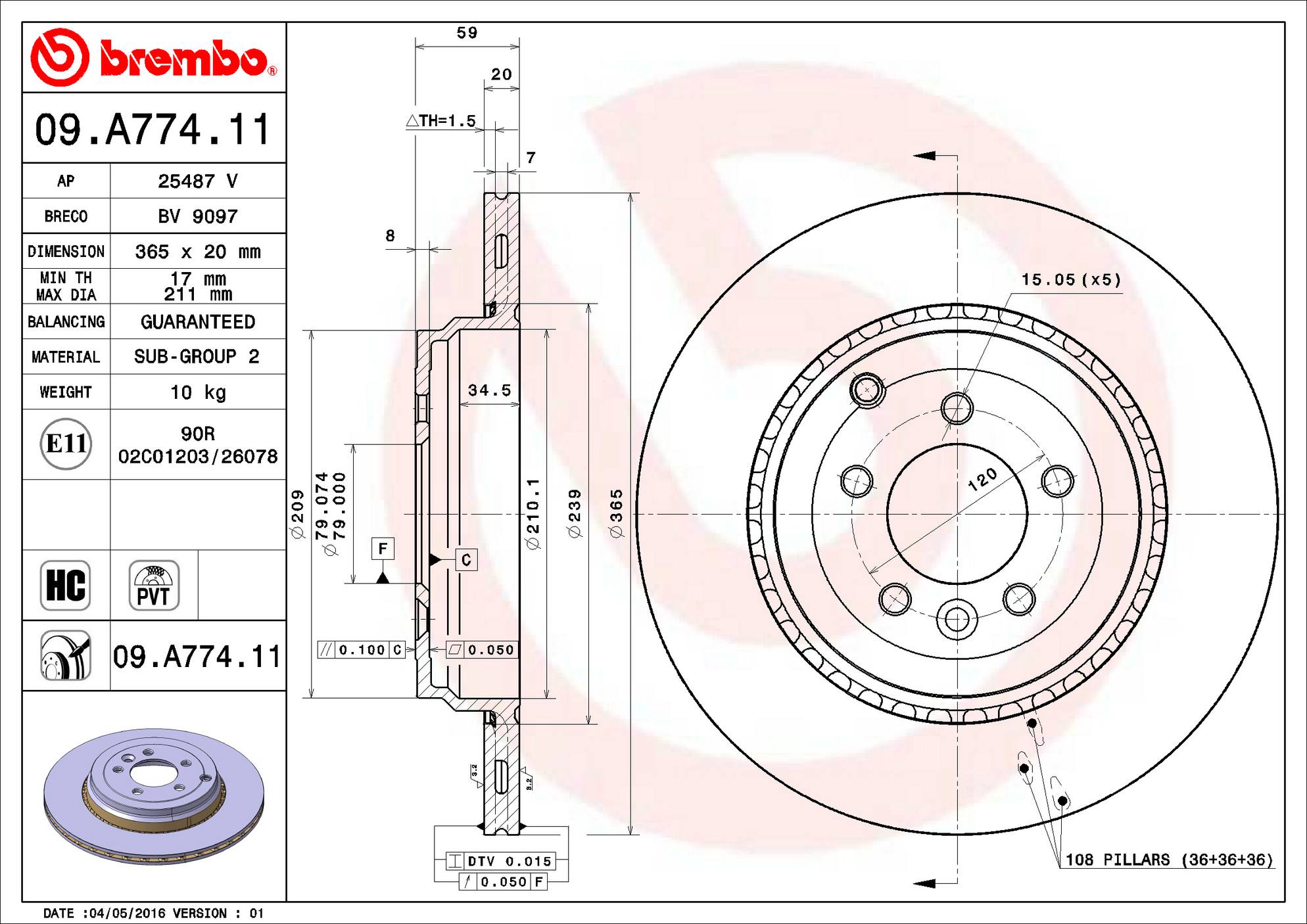 Land Rover Disc Brake Pad and Rotor Kit - Rear (365mm) (Low-Met) Brembo