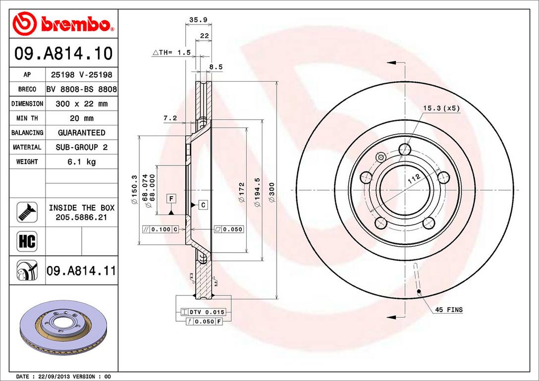 Audi Disc Brake Rotor - Rear (300mm) 8E0615601R Brembo