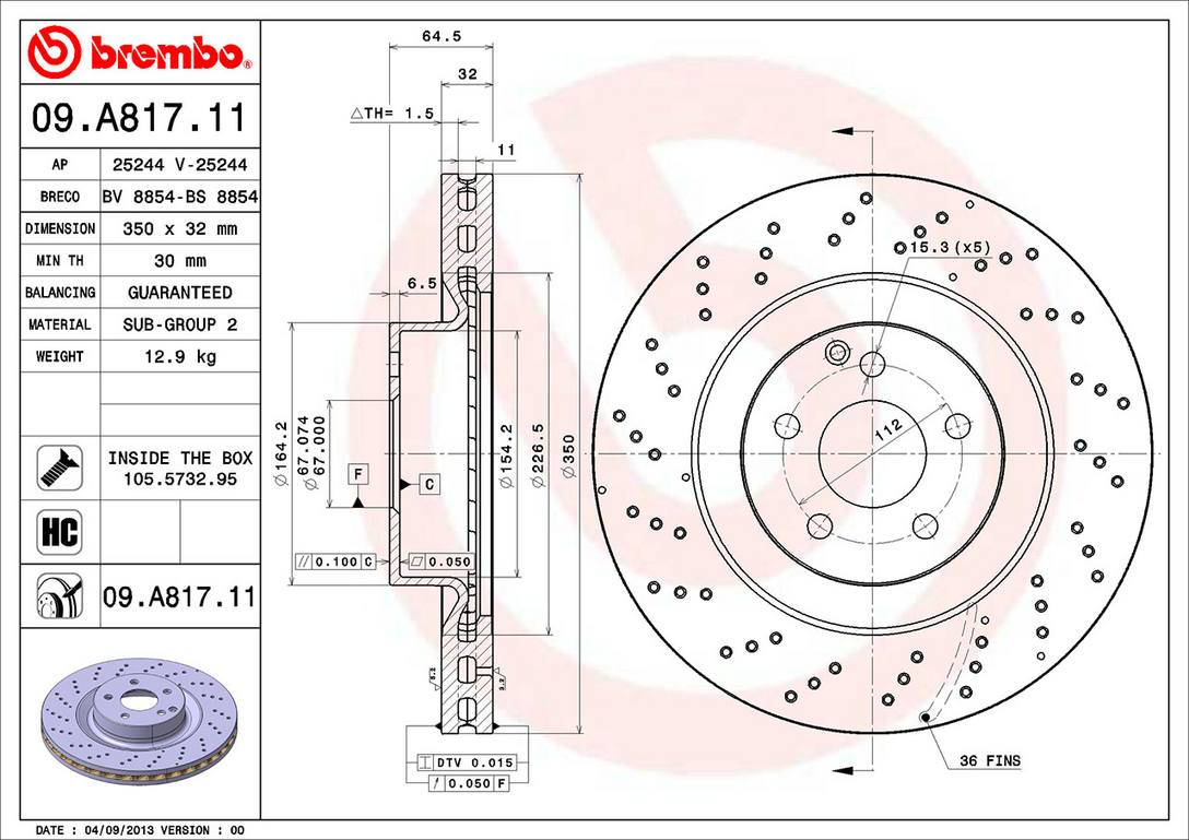 Mercedes Disc Brake Rotor - Front (350mm) 2214211612 Brembo