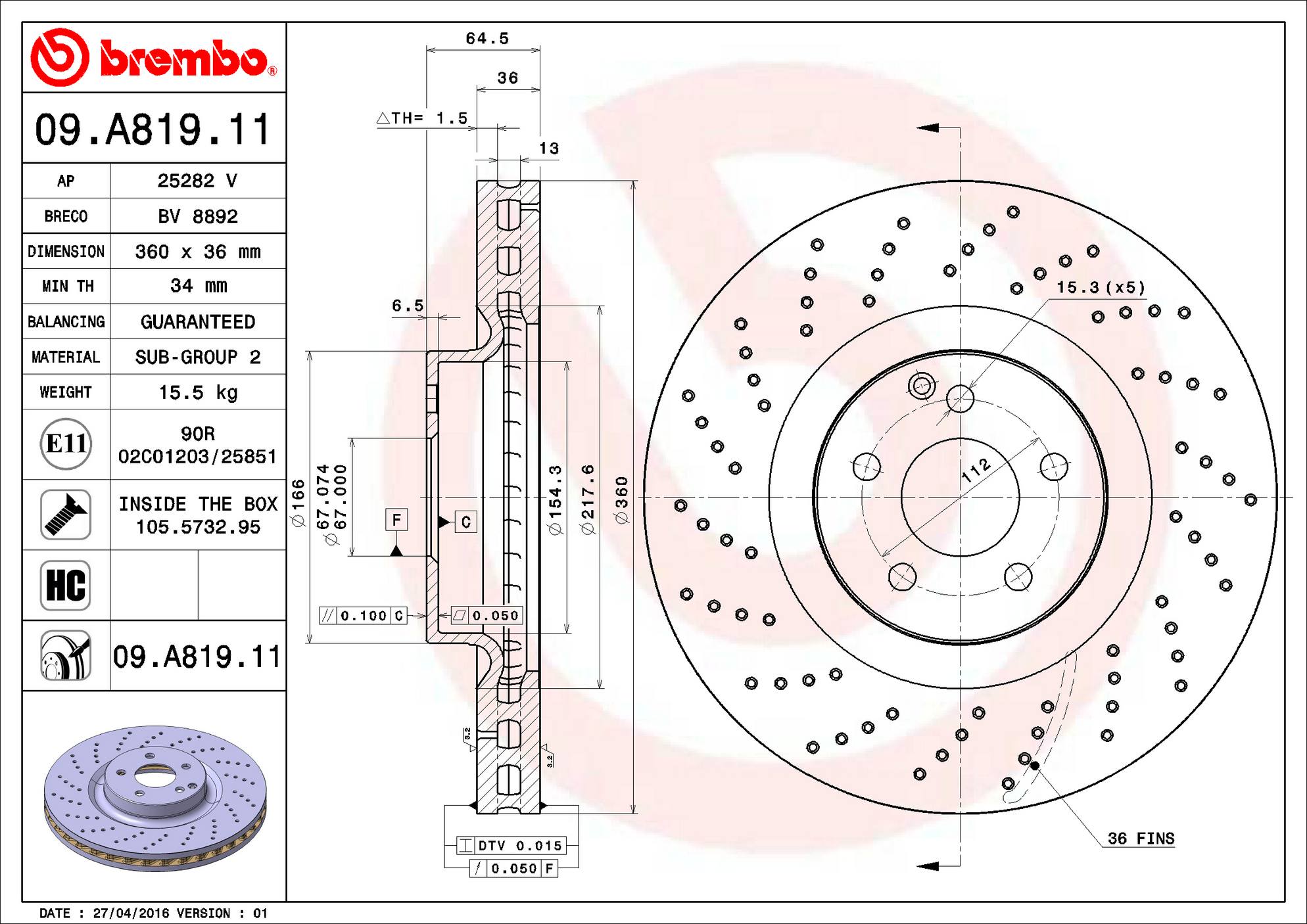 Mercedes Disc Brake Rotor - Front (360mm) 2304210712 Brembo