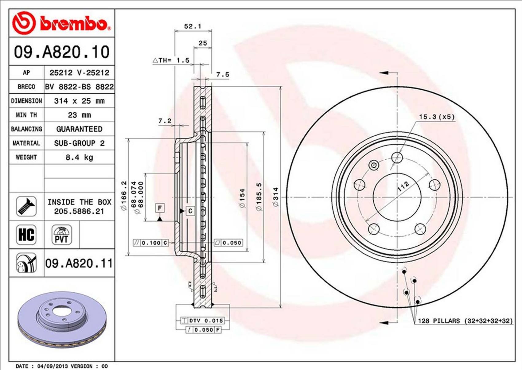 Audi Disc Brake Rotor - Front (314mm) 8W0615301T Brembo