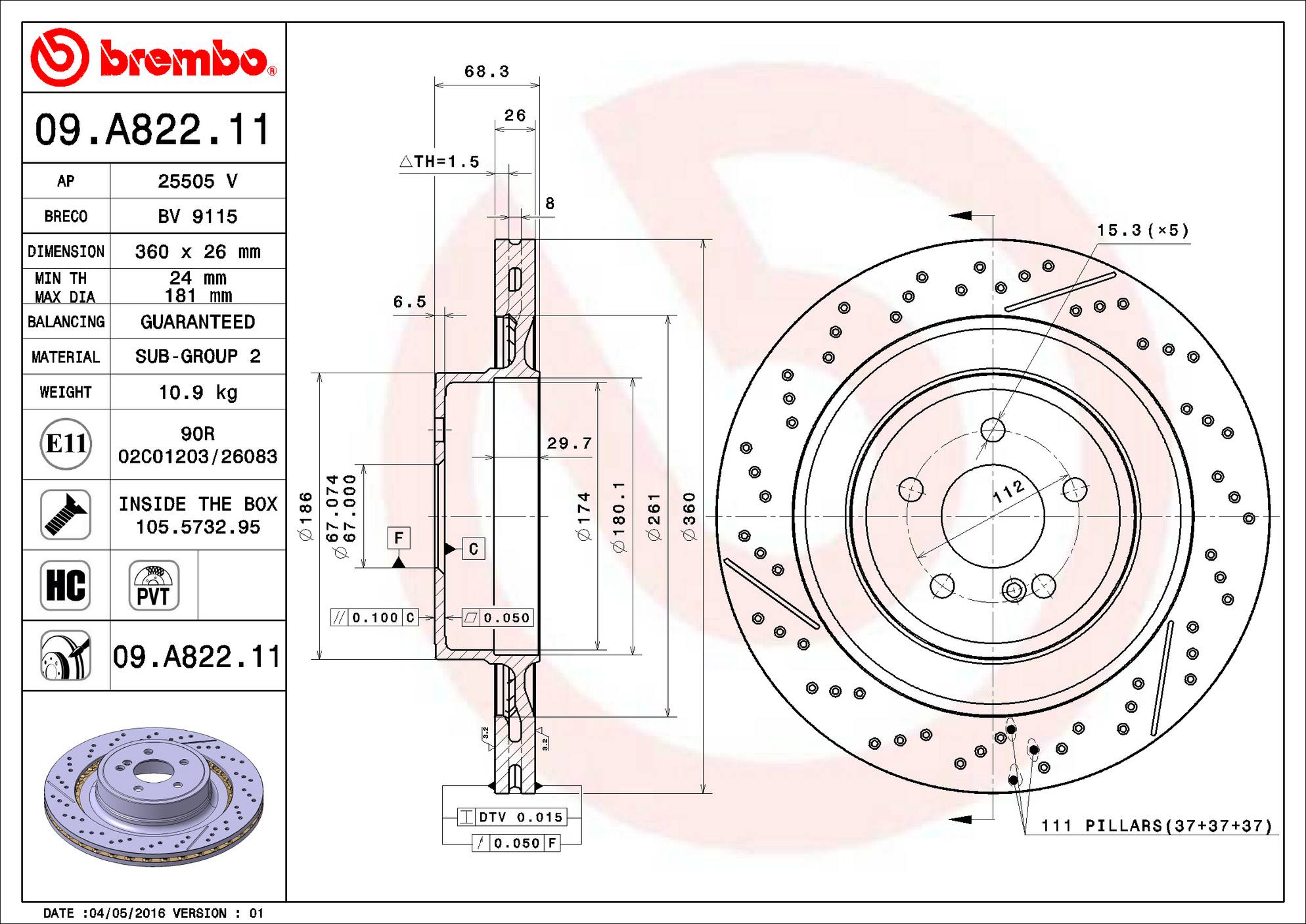 Mercedes Disc Brake Rotor - Rear (360mm) 2124230412 Brembo