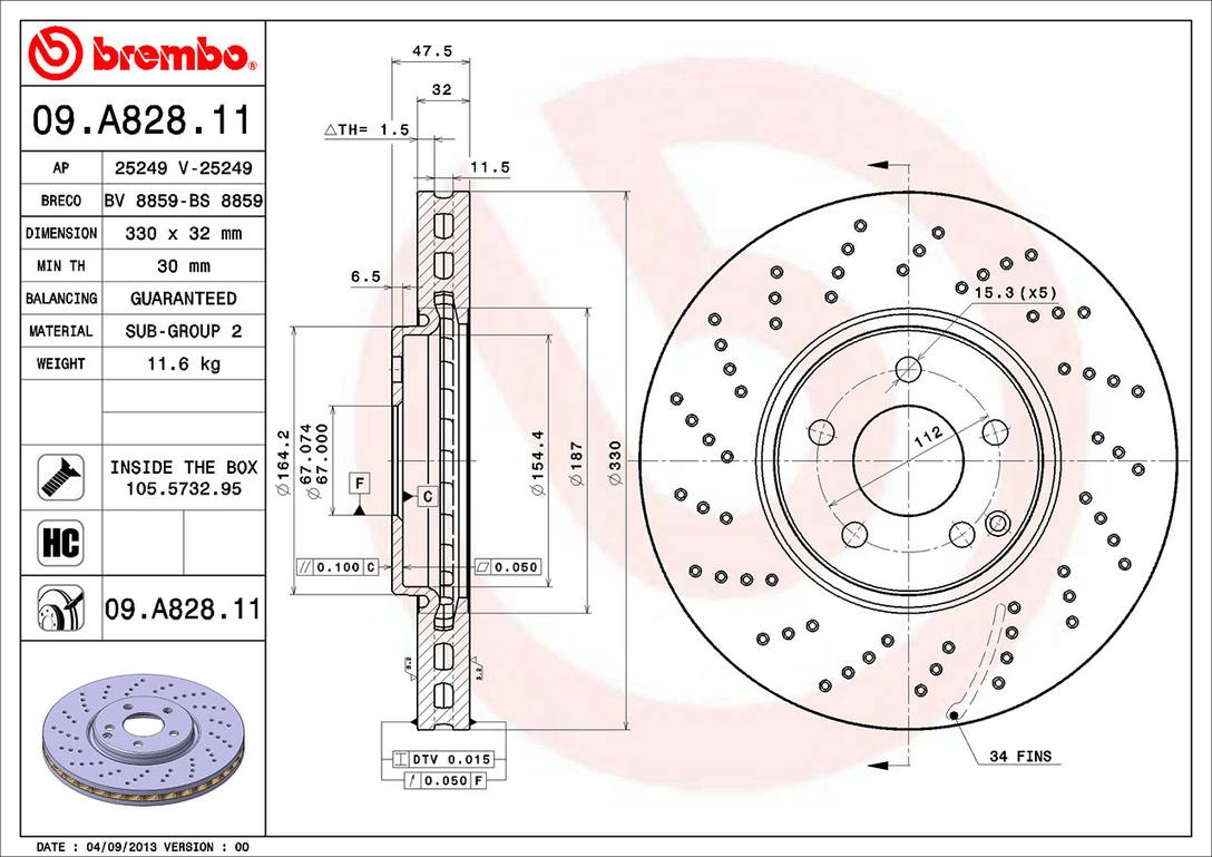 Mercedes Disc Brake Rotor - Front (330mm) 2204211812 Brembo