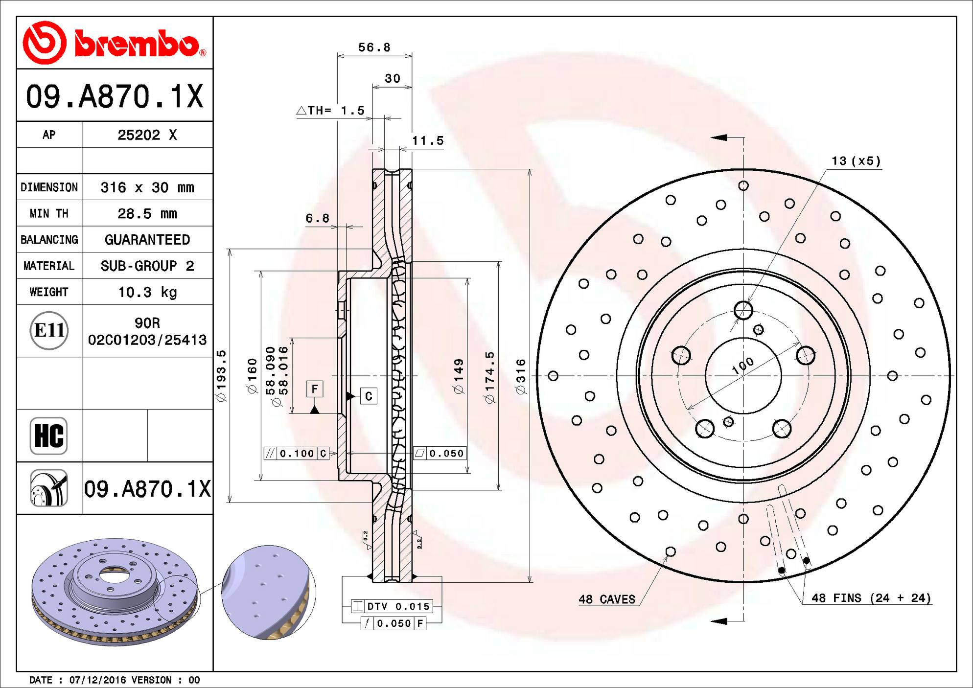 Subaru Disc Brake Rotor - Front (316mm) 26300AG02A Brembo