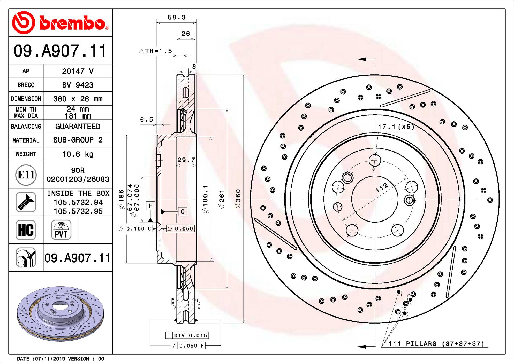 Mercedes Disc Brake Rotor - Rear (360mm) 1974230112 Brembo