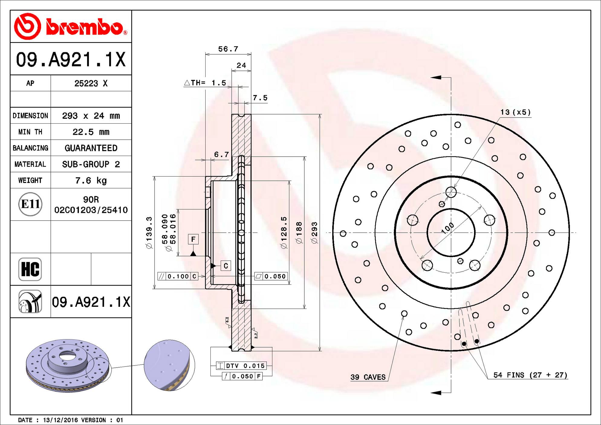 Subaru Scion Disc Brake Pad and Rotor Kit - Front (293mm) (Ceramic) (Xtra) Brembo