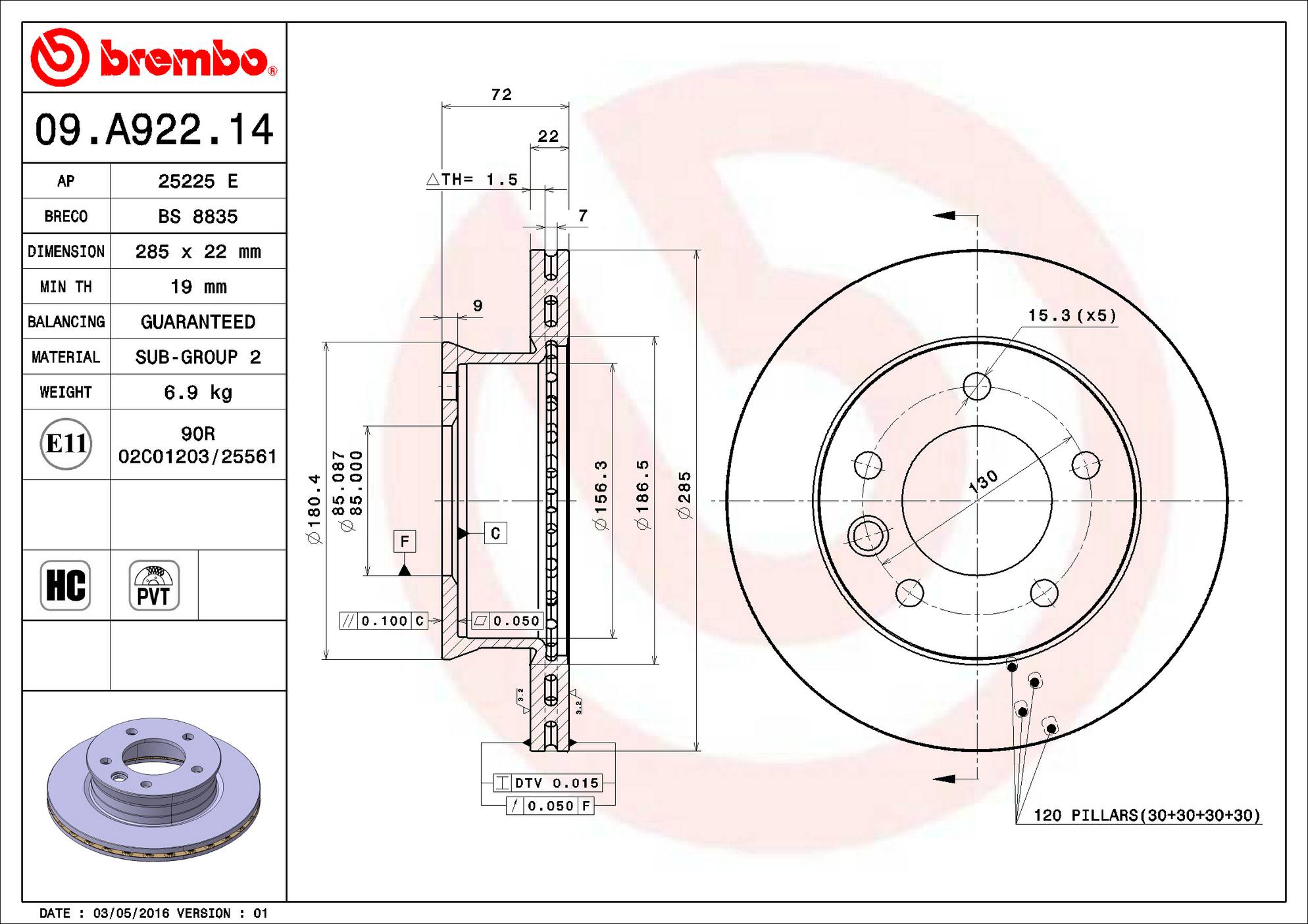 Dodge Disc Brake Rotor - Front (285mm) 5114479AB Brembo