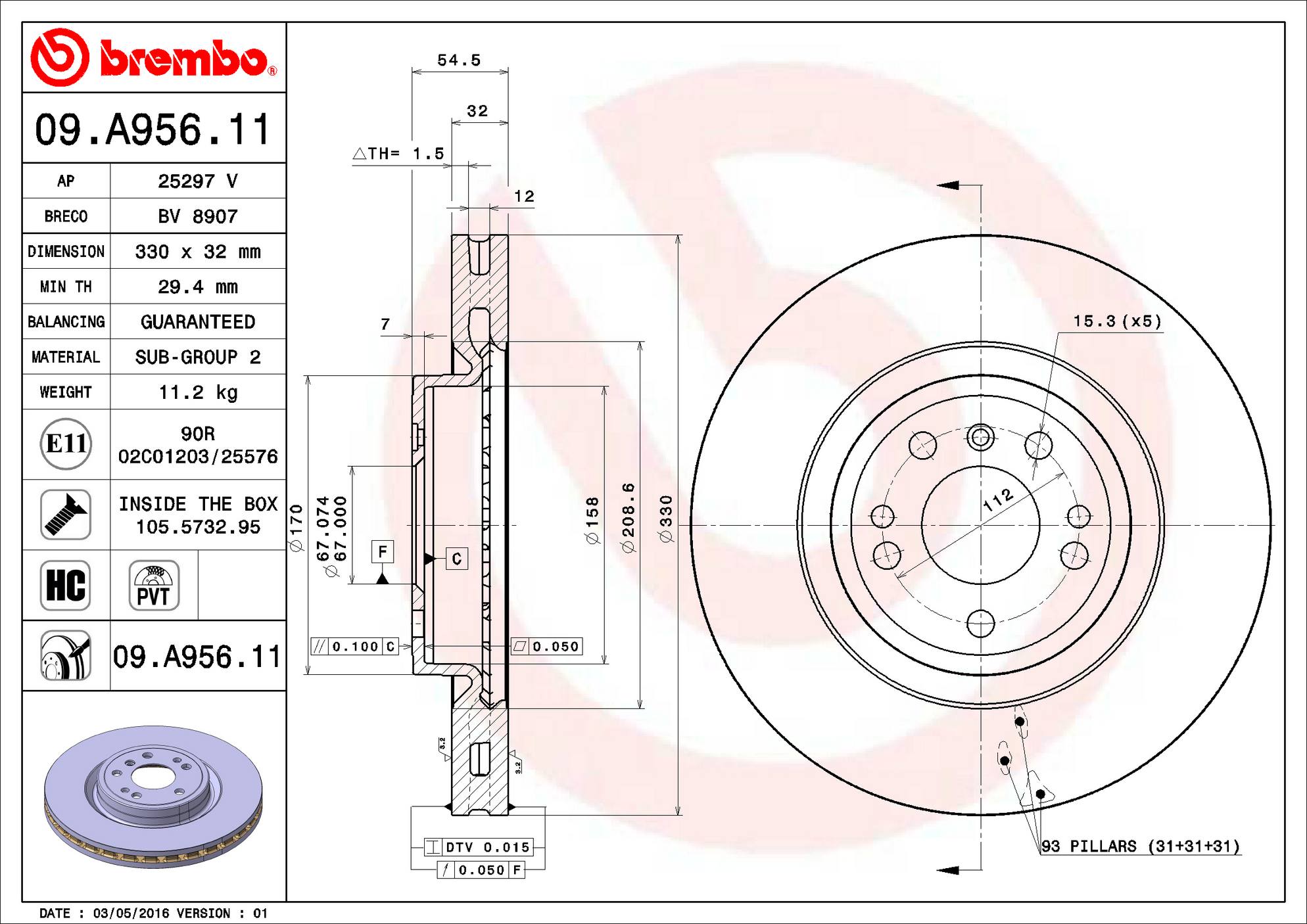 Mercedes Disc Brake Pad and Rotor Kit - Front (330mm) (Low-Met) Brembo