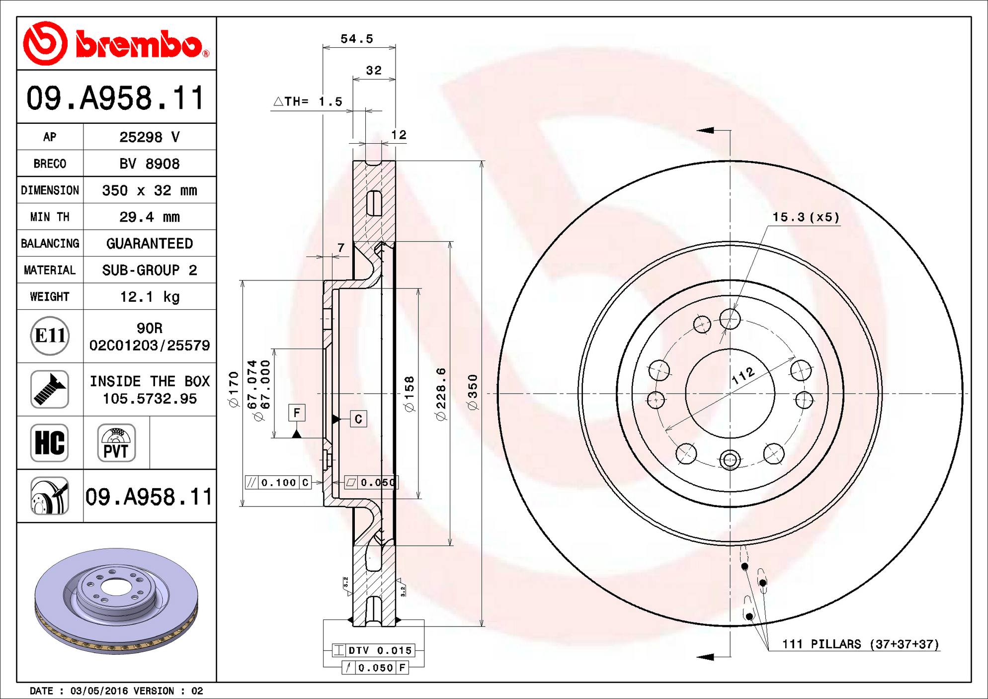 Mercedes Disc Brake Pad and Rotor Kit - Front (350mm) (Low-Met) Brembo