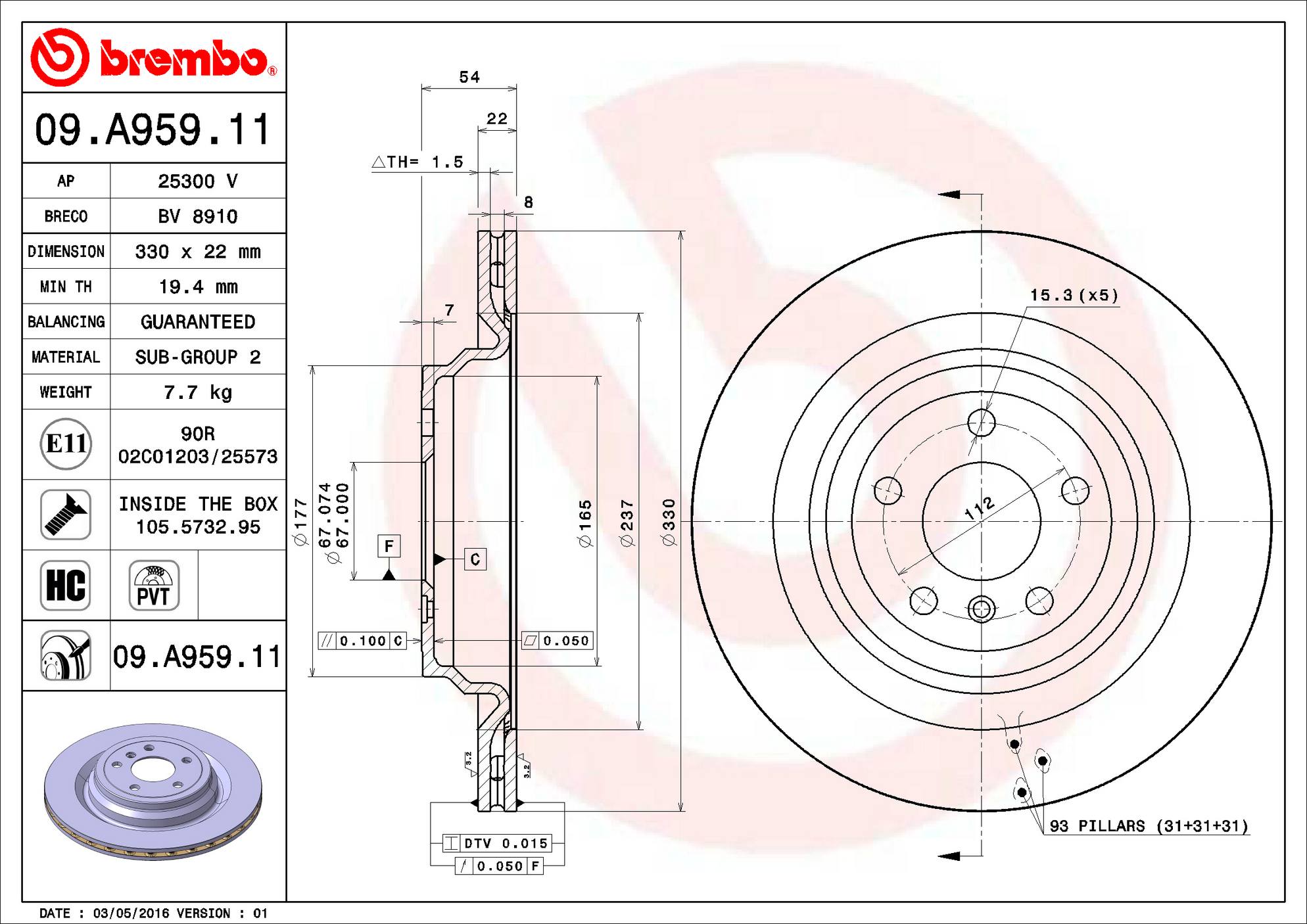 Mercedes Disc Brake Pad and Rotor Kit - Rear (330mm) (Ceramic) Brembo