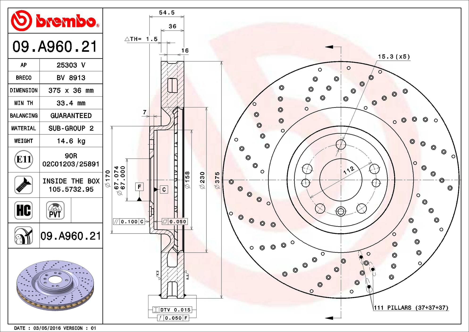 Mercedes Disc Brake Pad and Rotor Kit - Front (375mm) (Low-Met) Brembo