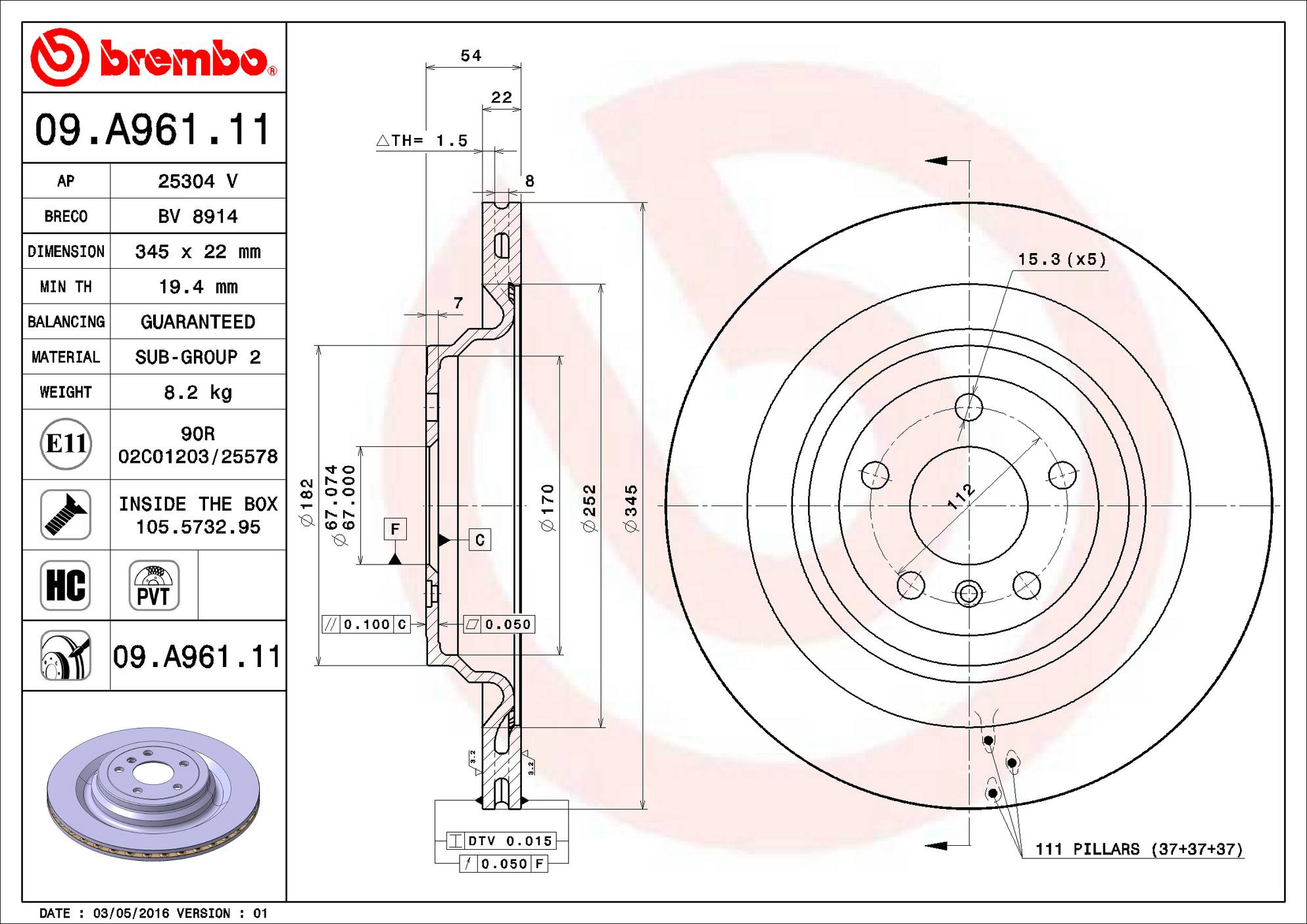 Mercedes Disc Brake Rotor - Rear (345mm) 1664230700 Brembo