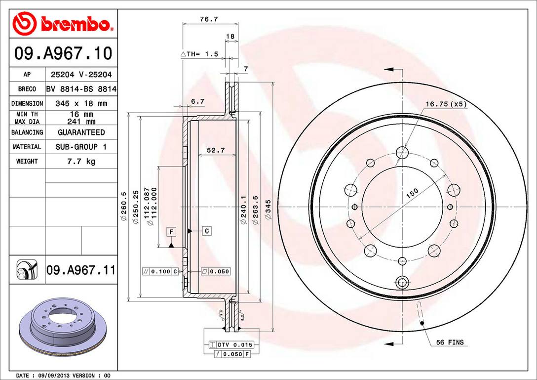 Toyota Lexus Disc Brake Rotor - Rear (345mm) 4243160290 Brembo