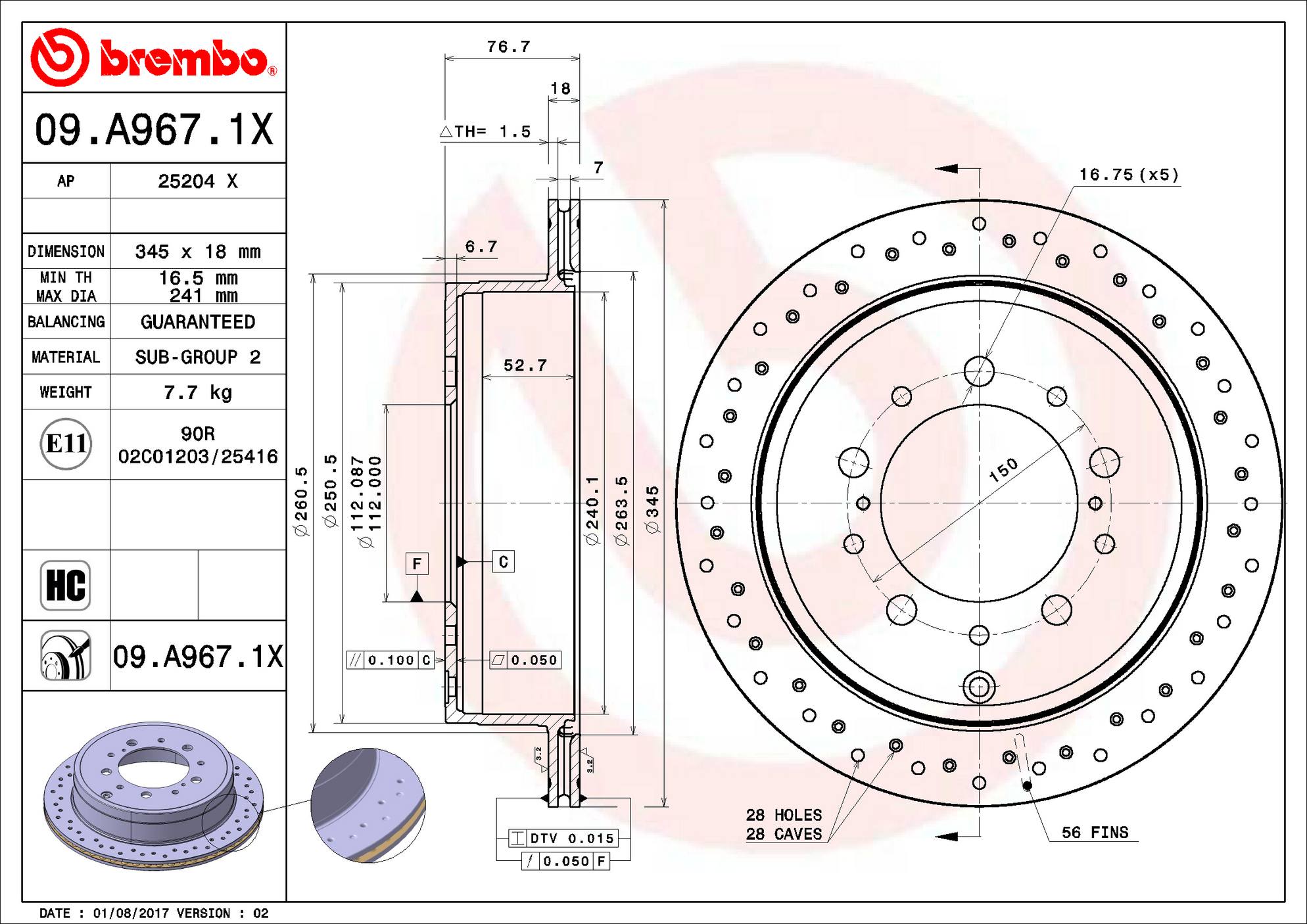 Toyota Lexus Disc Brake Rotor - Rear (345mm) 4243160290 Brembo