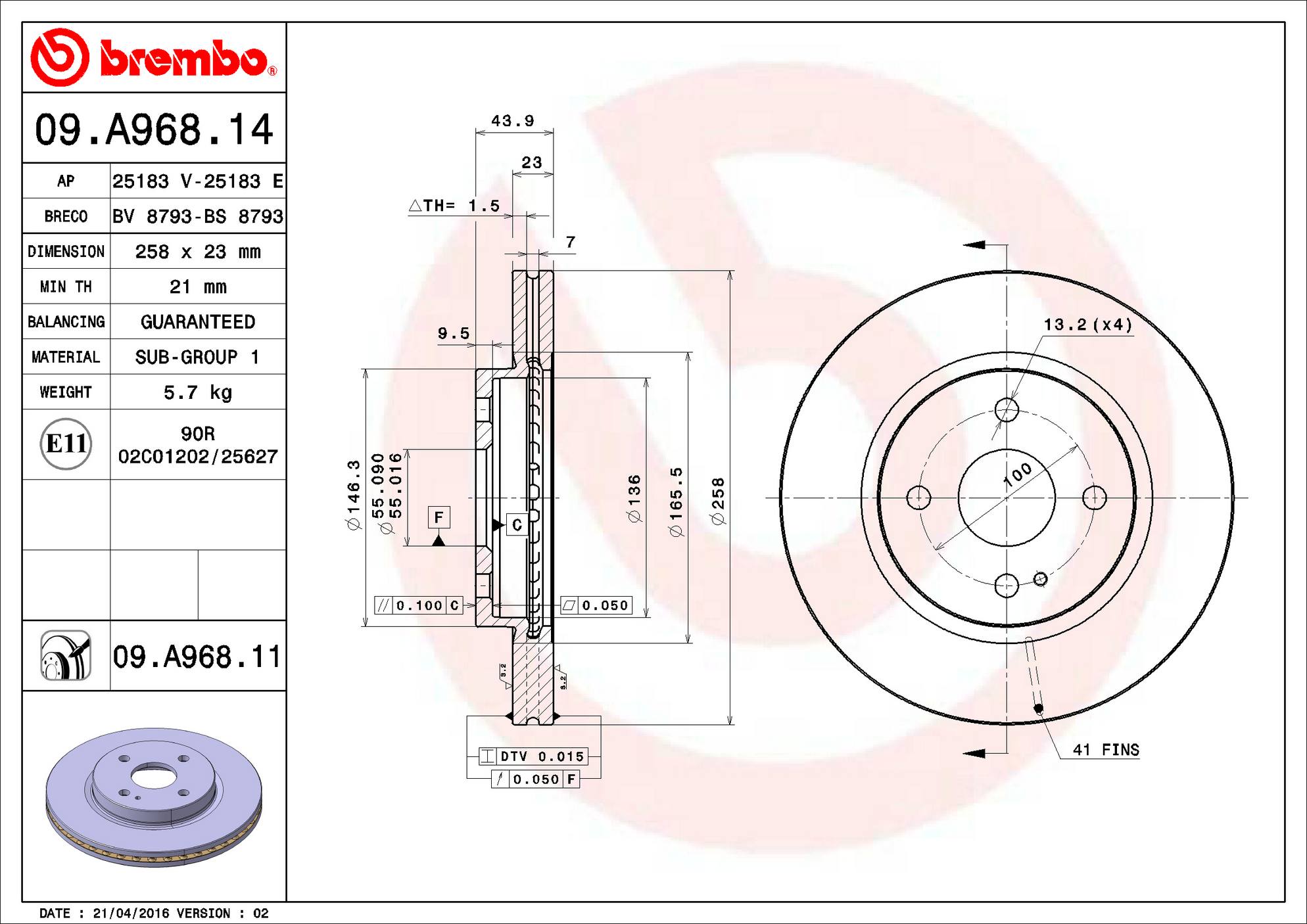 Mazda Disc Brake Rotor - Front (258mm) DF7133251A Brembo