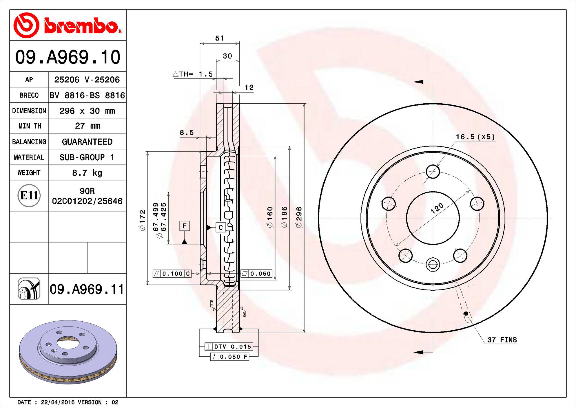 Buick Disc Brake Pad and Rotor Kit - Front (296mm) (Ceramic) Brembo