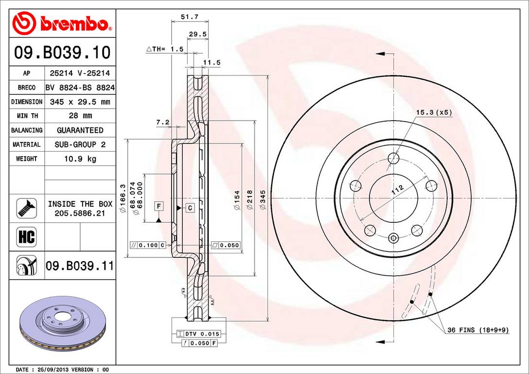 Audi Disc Brake Rotor - Front (345mm) 8K0615301M Brembo