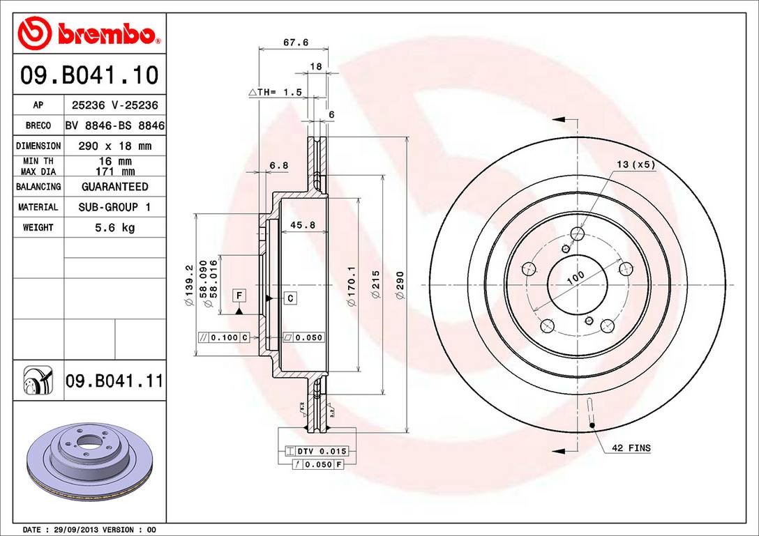 Subaru Disc Brake Pad and Rotor Kit - Rear (290mm) (Ceramic) Brembo