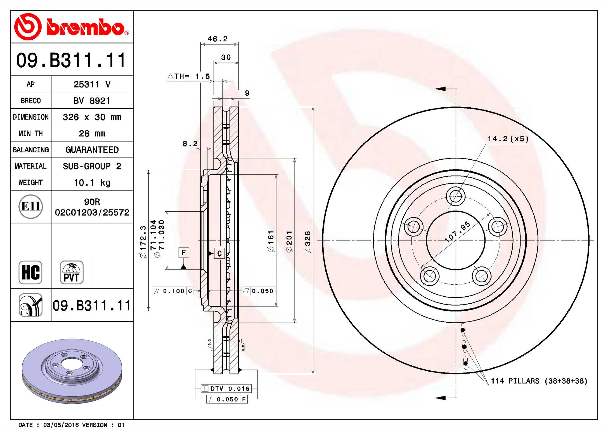 Jaguar Disc Brake Rotor - Front (326mm) C2C25336 Brembo